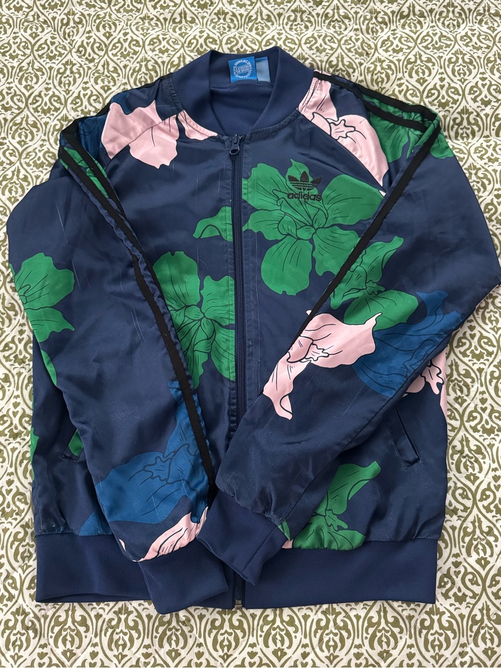 adidas Womens Navy Floral Track Jacket - Green & Pink Print